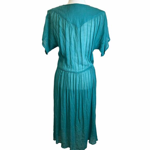 VTG. 70’s Young Edwardian by Arpeja Midi Dress‎ Women’s sz. M Green Boho Prairie - Picture 4 of 9